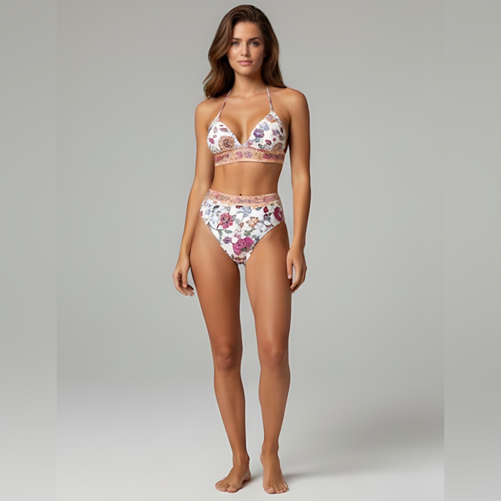 Boho Floral Printed Halter Neck Bikini Swimsuit